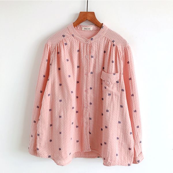 literary cotton yarn shirt leaves little dot printing double cotton yarn shirt women, White
literary cotton yarn shirt leaves little dot printing double cotton yarn shirt women, White