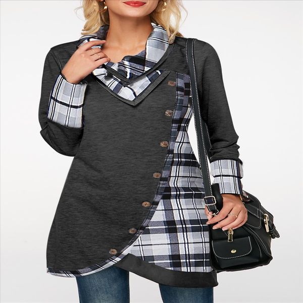 size plaid irregular printing long-sleeved shirt for women autumn autumn size plaid irregular printing long-sleeved shirt for women, White 
size plaid irregular printing long-sleeved shirt for women autumn autumn size plaid irregular printing long-sleeved shirt for women, White