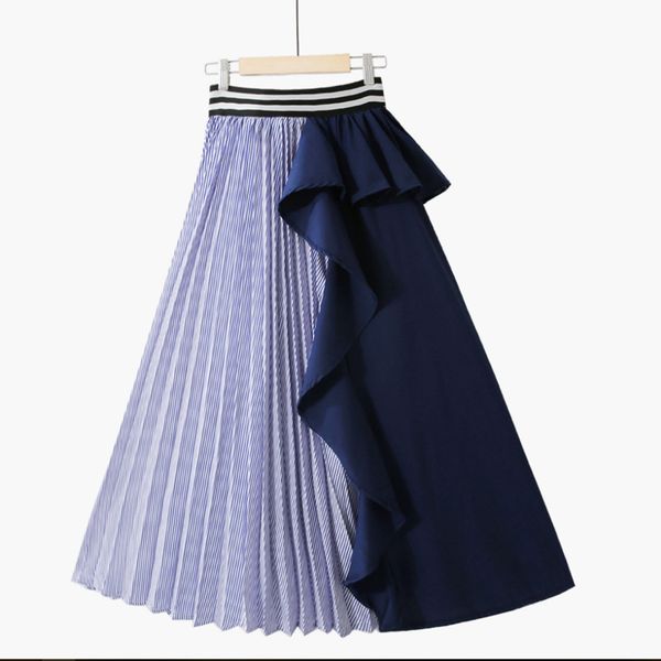 women's skirt 2019 new summer contrast color stitching high waist striped ruffle skirt, Black
women's skirt 2019 new summer contrast color stitching high waist striped ruffle skirt, Black