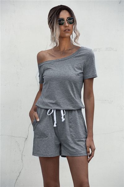 off shoulder u neck summer womens rompers short sleeve drawstring shorts loose pure color womens designer jumpsuits, Black;white
off shoulder u neck summer womens rompers short sleeve drawstring shorts loose pure color womens designer jumpsuits, Black;white