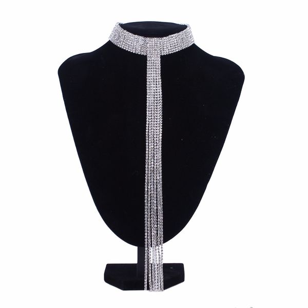 2018 new europe america brand full rhinestone touques personalized long tassel necklace fashion choker neck accessory, Silver 
2018 new europe america brand full rhinestone touques personalized long tassel necklace fashion choker neck accessory, Silver