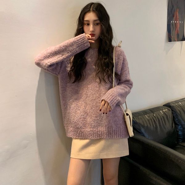 2019 winter korean version of autumn and winter loose solid color mixed color lazy lazy wind thick knitted sweater, White;black
2019 winter korean version of autumn and winter loose solid color mixed color lazy lazy wind thick knitted sweater, White;black
