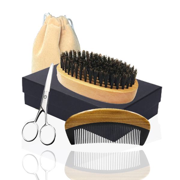 5in1 boar bristle beard brush, horn wood comb & mustache scissor box set facial makeup hair care styling grooming trimming company supplier, Silver
5in1 boar bristle beard brush, horn wood comb & mustache scissor box set facial makeup hair care styling grooming trimming company supplier, Silver