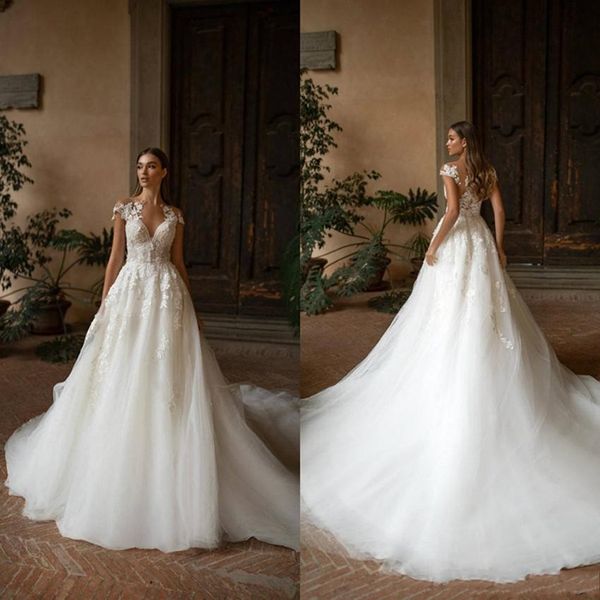 2020 new milla nova boho wedding dresses a line lace appliqued sheer neckline bohemia bridal gowns sweep train custom made vestidos de novia
2020 new milla nova boho wedding dresses a line lace appliqued sheer neckline bohemia bridal gowns sweep train custom made vestidos de novia