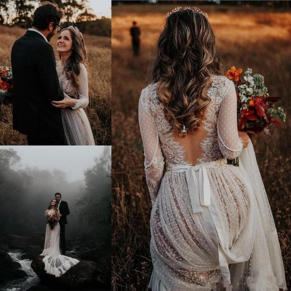 bohemian wedding dresses with long sleeves v neck lace appliques backless sweep train boho beach country plus size bridal gowns, White
bohemian wedding dresses with long sleeves v neck lace appliques backless sweep train boho beach country plus size bridal gowns, White