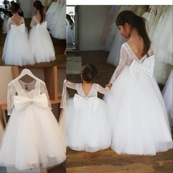 long sleeve flower girl dresses a line jewel lace gig bow floor length girls pageant dresses for wedding party, White;blue
long sleeve flower girl dresses a line jewel lace gig bow floor length girls pageant dresses for wedding party, White;blue