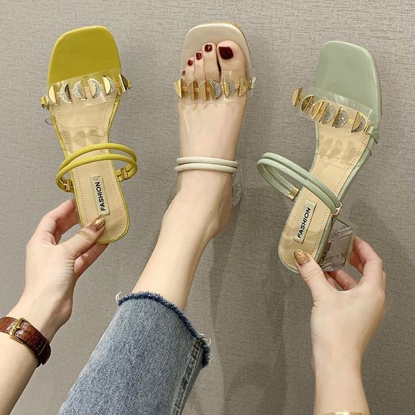 2020 clear slippers women crystal square heel slides narrow band flip flops metal decoration heels slipper summer zapatos mujer, Black
2020 clear slippers women crystal square heel slides narrow band flip flops metal decoration heels slipper summer zapatos mujer, Black
