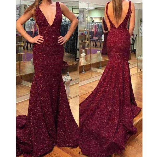 2019 burgundy mermaid prom dresses sequined deep v neck backless sweep train formal evening party gowns custom dress, Black
2019 burgundy mermaid prom dresses sequined deep v neck backless sweep train formal evening party gowns custom dress, Black