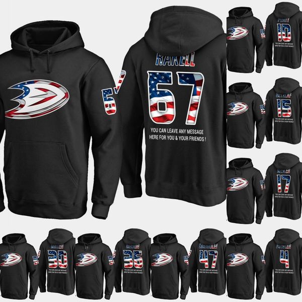 Mens Anaheim Ducks USA Flag Hoodie 7 Andrew Cogliano 20 Pontus Aberg 18 Patrick Eaves Hockey Sweatershirt Jerseys Black S-XXXL