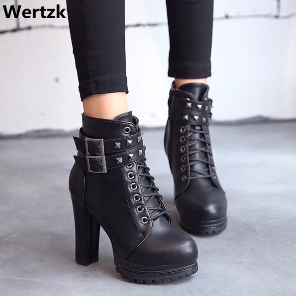 platform high heels boots women ankle boots with buckle shoes woman high heel motorcycle platform shoes lace up e434, Black 
platform high heels boots women ankle boots with buckle shoes woman high heel motorcycle platform shoes lace up e434, Black