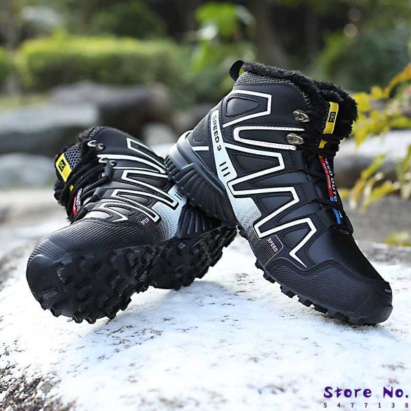 2019 selling winter boots men warm snow boots fur winter men leather shoes warm comfortable non-slip, Black