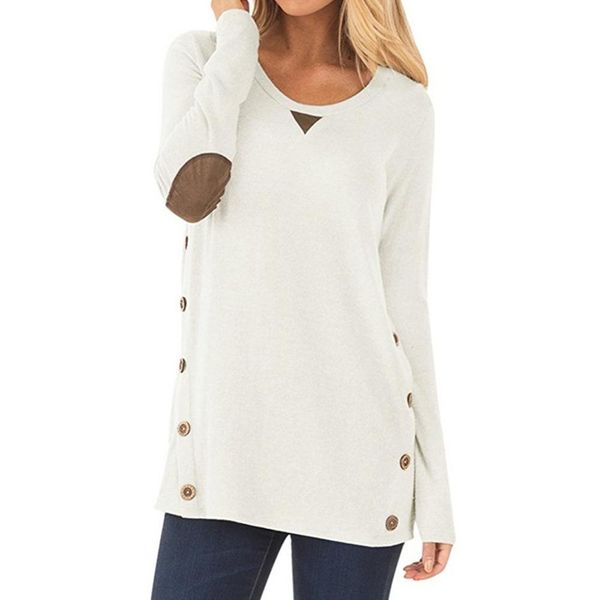 fashion buttons patch decor long sleeve round neck women casual t-shirt top, White
fashion buttons patch decor long sleeve round neck women casual t-shirt top, White
