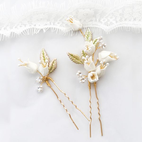 delicate ceramic flower bridal hair pin set handmade wedding headpiece party prom hair jewelry 2019 brides hair accessories, Golden;white
delicate ceramic flower bridal hair pin set handmade wedding headpiece party prom hair jewelry 2019 brides hair accessories, Golden;white