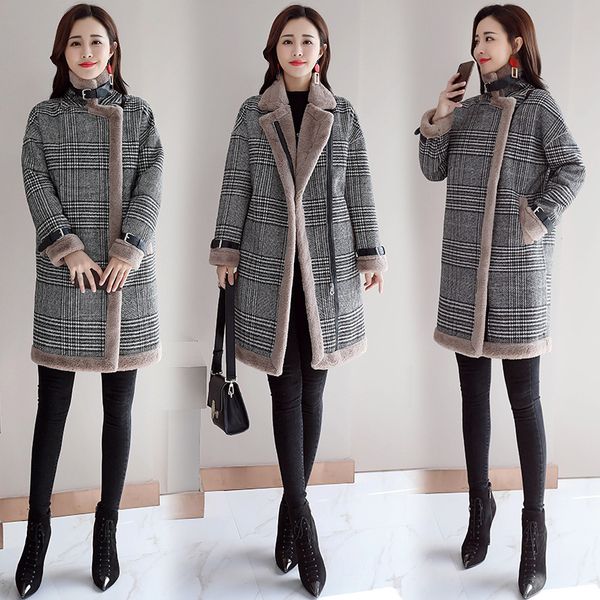 chic lambs wool coat women's mid-length korean-style 2018 winter new style thick plus velvet warm plaid overcoat, Blue;black
chic lambs wool coat women's mid-length korean-style 2018 winter new style thick plus velvet warm plaid overcoat, Blue;black
