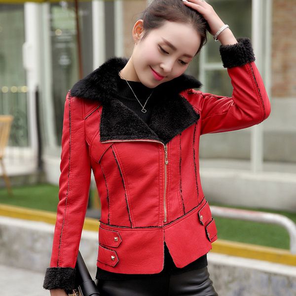 winter artificial leather jacket cony hair fur-neck short jacket especially female coat women motorcycle, Black
winter artificial leather jacket cony hair fur-neck short jacket especially female coat women motorcycle, Black