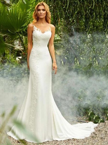 elegant mermaid lace appliqued mermaid wedding dresses eleagnt sheath beach boho country bridal gown plus size bm1511, White
elegant mermaid lace appliqued mermaid wedding dresses eleagnt sheath beach boho country bridal gown plus size bm1511, White