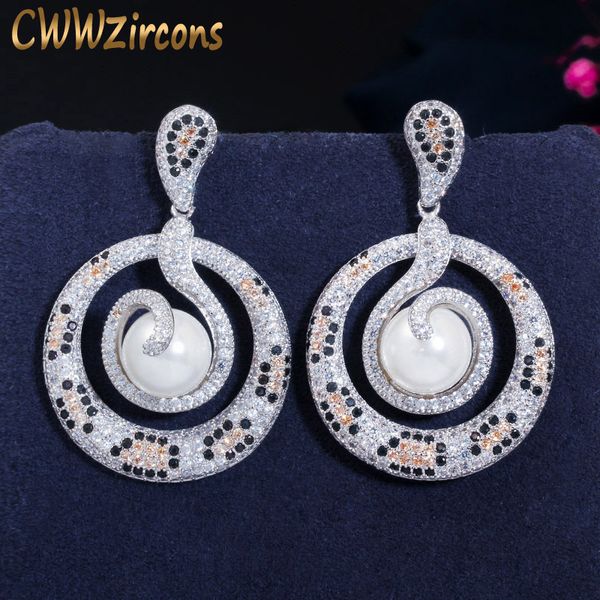 cwwzircons shiny mixed color cubic zirconia leopard snake round dangle earrings with pearl luxury women party jewelry cz634, Silver
cwwzircons shiny mixed color cubic zirconia leopard snake round dangle earrings with pearl luxury women party jewelry cz634, Silver