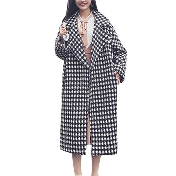 2018 winter coat women turn-down collar plaid wool blend coat female oversize long loose trench outwear wool casacos zs262, Black
2018 winter coat women turn-down collar plaid wool blend coat female oversize long loose trench outwear wool casacos zs262, Black