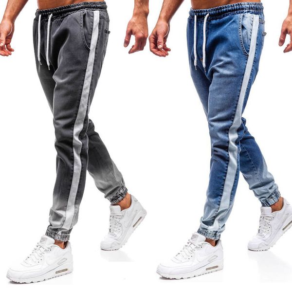 mens jeans designer striped panelled pencil pants fashion natural color drawstring jeans casual mid waist jeans, Blue
mens jeans designer striped panelled pencil pants fashion natural color drawstring jeans casual mid waist jeans, Blue