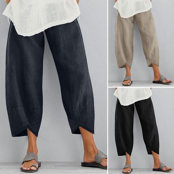 zanzea vintage women cotton linen wide leg pants ladies solid asymmetric long trousers casual pockets elastic waist cargo pants, Black;white
zanzea vintage women cotton linen wide leg pants ladies solid asymmetric long trousers casual pockets elastic waist cargo pants, Black;white