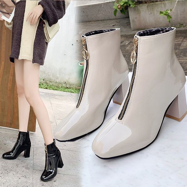 leather booties chunky heel rock shoes woman zipper luxury designer women's rubber boots clogs platform martins fashion rain, Black
leather booties chunky heel rock shoes woman zipper luxury designer women's rubber boots clogs platform martins fashion rain, Black