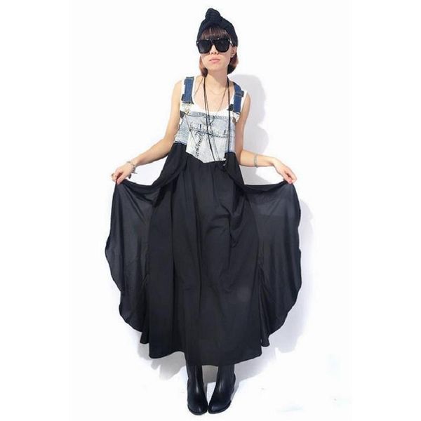 

new summer style ruffled loose shoulder-straps chiffon cowboy ress, Black;red