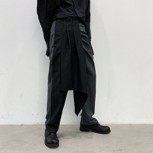 men asymmetry splice casual suit pant male japan streetstyle fashion loose wide leg harem trousers skirt pant stage show clothes, Black
men asymmetry splice casual suit pant male japan streetstyle fashion loose wide leg harem trousers skirt pant stage show clothes, Black