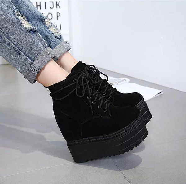 womens lace up wedge high heel ankle boots platform suede leather casual shoes super high 14cm black c605
womens lace up wedge high heel ankle boots platform suede leather casual shoes super high 14cm black c605