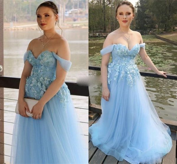 2020 sky blue prom dresses off the shoulder a line with 3d appliqued long evening party gowns, Black
2020 sky blue prom dresses off the shoulder a line with 3d appliqued long evening party gowns, Black