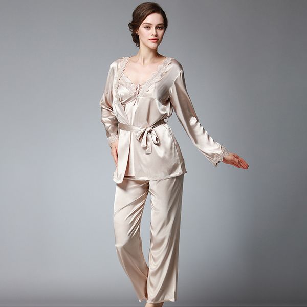 3pcs autumn women silk satin pajamas set long sleeve sleepwear pajamas suit female homewear nightie, Black;red
3pcs autumn women silk satin pajamas set long sleeve sleepwear pajamas suit female homewear nightie, Black;red
