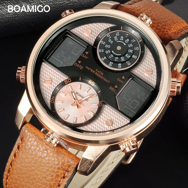 men quartz watches 3 time zone watch boamigo led digital sports watches male leather wristwatches man clock relogio masculino, Slivery;brown
men quartz watches 3 time zone watch boamigo led digital sports watches male leather wristwatches man clock relogio masculino, Slivery;brown