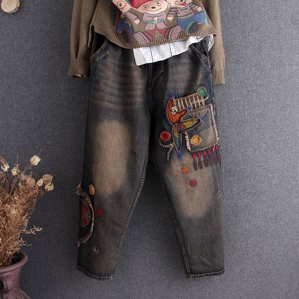 vintage woman embroidery patch jeans spring autumn elastic waist casual streetwear female denim pants jean plus size cotton xl, Blue
vintage woman embroidery patch jeans spring autumn elastic waist casual streetwear female denim pants jean plus size cotton xl, Blue
