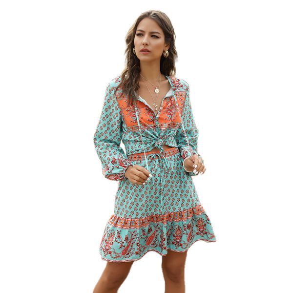 bohemian printed lantern loose long-sleeved women's skirt two suits
bohemian printed lantern loose long-sleeved women's skirt two suits