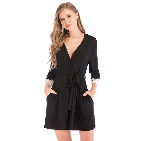 modal comfortable fabric v neck long sleeve waistband modal cardigan lace night gown waistband sleepwear, Black;red
modal comfortable fabric v neck long sleeve waistband modal cardigan lace night gown waistband sleepwear, Black;red