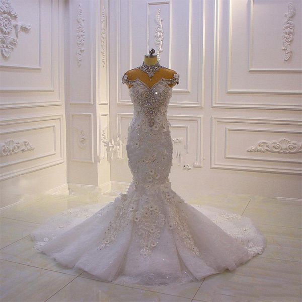 luxury crystal beaded mermaid wedding dress high neck vintage arabic dubai 3d-floral appliques bridal gown plus size vestido de noiva, White
luxury crystal beaded mermaid wedding dress high neck vintage arabic dubai 3d-floral appliques bridal gown plus size vestido de noiva, White