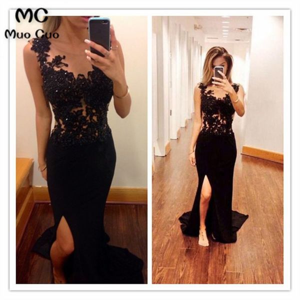 elegant 2018 black mermaid evening dresses long with lace appliques beaded front slit formal evening party dress custom made, White;black
elegant 2018 black mermaid evening dresses long with lace appliques beaded front slit formal evening party dress custom made, White;black