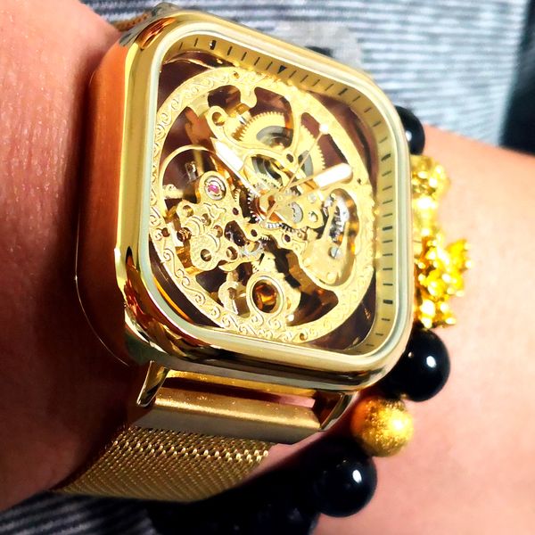 new waterproof gold men's watches stainless steel mesh strap square watches men skeleton automatic mechanical male clock, Slivery;brown
new waterproof gold men's watches stainless steel mesh strap square watches men skeleton automatic mechanical male clock, Slivery;brown