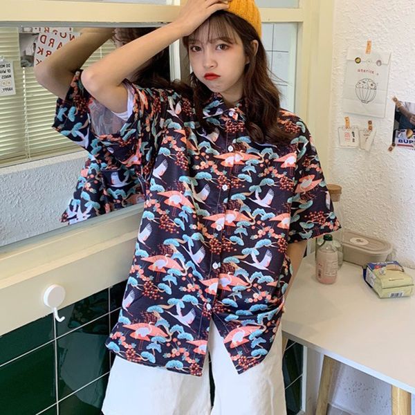 summer fashion retro style loose blouse print short sleeve turn-down collar hawaii shirt black blouses casual top, White
summer fashion retro style loose blouse print short sleeve turn-down collar hawaii shirt black blouses casual top, White