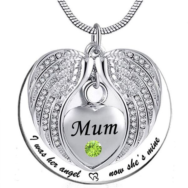 angel wing memorial keepsake ashes urn pendant birthstone crystal necklace, i used to be his angle, now he's mine -for mum, Silver
angel wing memorial keepsake ashes urn pendant birthstone crystal necklace, i used to be his angle, now he's mine -for mum, Silver