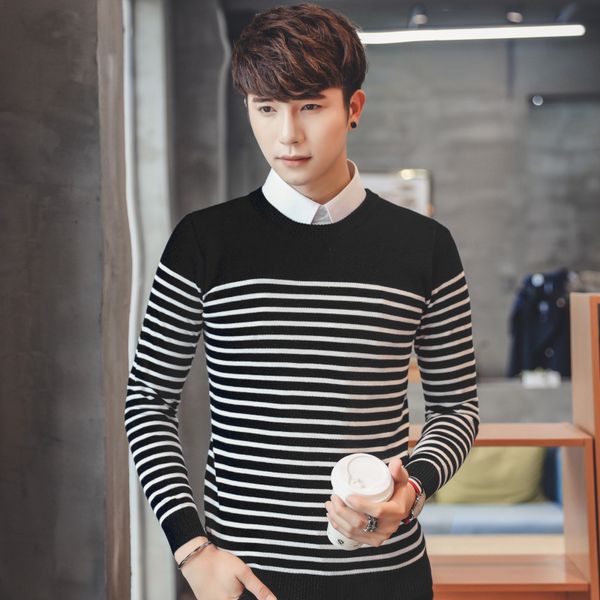 2019 new autumn winter men sweater slim r men's pullover sweaters fashion stripes color men 's sweater knitted bottoming shirt, White;black
2019 new autumn winter men sweater slim r men's pullover sweaters fashion stripes color men 's sweater knitted bottoming shirt, White;black