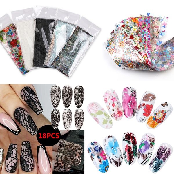 18pc mix design nail art 4*20cm holographic nail foil transfer decal for nails sticker flower decoration wrap manicure decor tip, Black
18pc mix design nail art 4*20cm holographic nail foil transfer decal for nails sticker flower decoration wrap manicure decor tip, Black