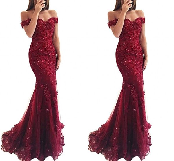 2019 new burgundy red royal blue mermaid prom dresses long off shoulder beads sequined lace applique evening party wear formal dress, Black
2019 new burgundy red royal blue mermaid prom dresses long off shoulder beads sequined lace applique evening party wear formal dress, Black
