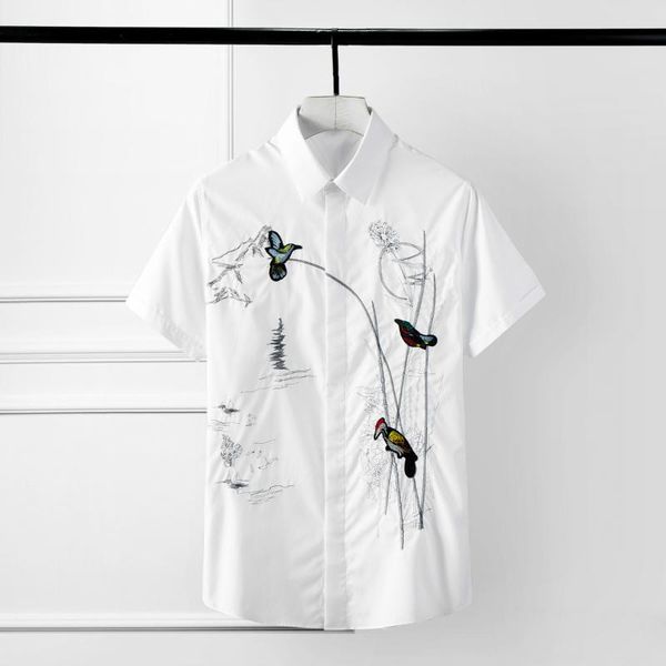 england style mens shirts plus size 4xl luxury flower and bird embroidery short sleeve mens dress shirts slim solid man, White;black
england style mens shirts plus size 4xl luxury flower and bird embroidery short sleeve mens dress shirts slim solid man, White;black