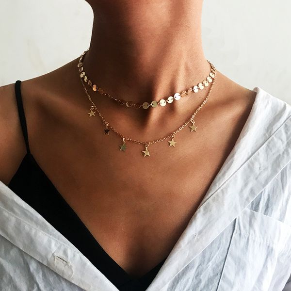 simple alloy stars tassel clavicle chain sequins choker necklace for women 2020 fashion jewelry layered necklaces gold color, Golden;silver
simple alloy stars tassel clavicle chain sequins choker necklace for women 2020 fashion jewelry layered necklaces gold color, Golden;silver