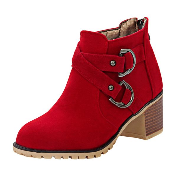 shoes women 2019 autumn winter boots women casual booties mid-calf boots combat ladies red chunkey block heels shoes, Black