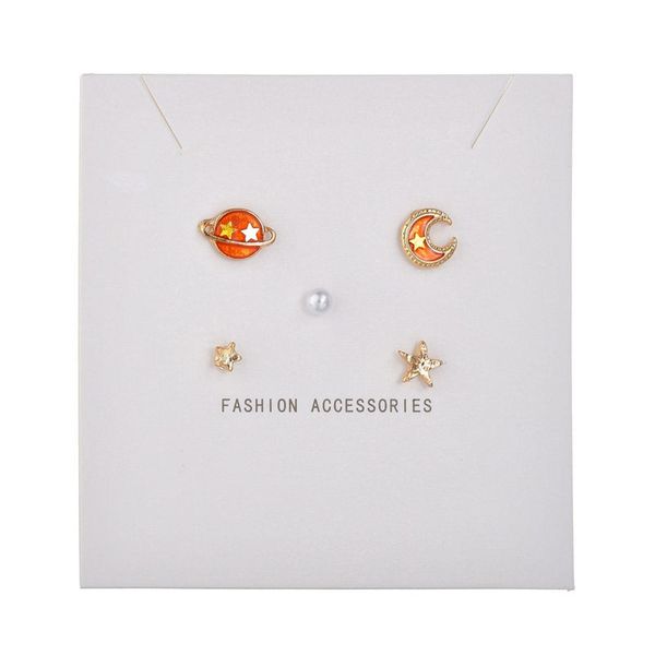 fashion blue pink planet moon star mini stud earrings set new stud earring for women wedding jewelry, Golden;silver