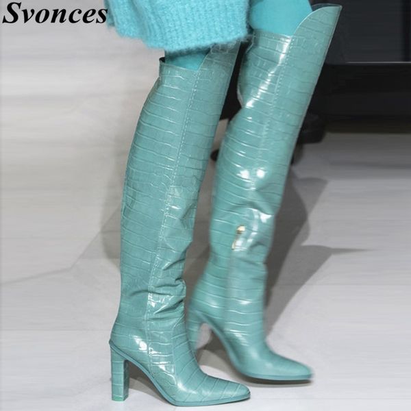 crocodile pattern women boots winter pointed toe over-the-knee boots blue green runway thick heel knee high large size 43, Black
crocodile pattern women boots winter pointed toe over-the-knee boots blue green runway thick heel knee high large size 43, Black