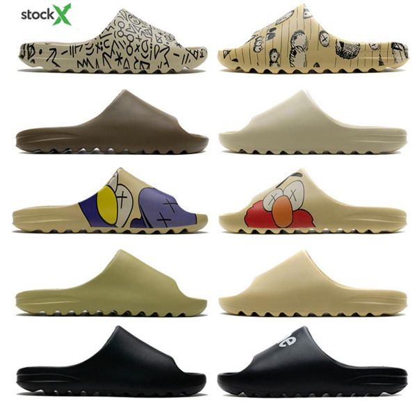 new kanye west slides with stock x mens slipper fashion desert sand bone resin graffiti rubber slide flip flops women beach sandals with box, Black
new kanye west slides with stock x mens slipper fashion desert sand bone resin graffiti rubber slide flip flops women beach sandals with box, Black