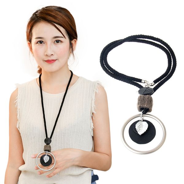 women fashion big leaf circle pendant necklace vintage alloy hemp rope long chain 74cm, Silver
women fashion big leaf circle pendant necklace vintage alloy hemp rope long chain 74cm, Silver