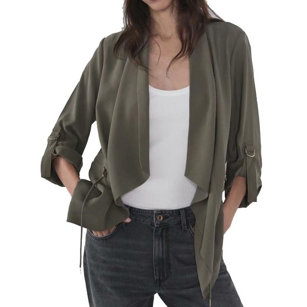 wt926 autumn women solid color open stitch adjustable slim waist blazer outwear, White;black
wt926 autumn women solid color open stitch adjustable slim waist blazer outwear, White;black